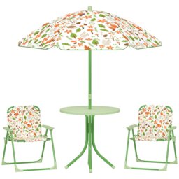 Rackhams Kids Garden Table and Chair Set, Outdoor Patio Set w/ Parasol Green - thumbnail 2