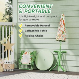 Rackhams Kids Garden Table and Chair Set, Outdoor Patio Set w/ Parasol Green - thumbnail 6