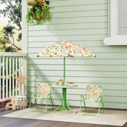 Rackhams Kids Garden Table and Chair Set, Outdoor Patio Set w/ Parasol Green - thumbnail 3