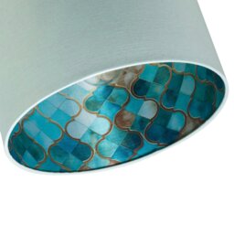 Rackhams Designer Duck Egg Linen Lamp Shade with Moroccan Scale Pattern Lining - thumbnail 4
