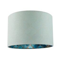 Rackhams Designer Duck Egg Linen Lamp Shade with Moroccan Scale Pattern Lining