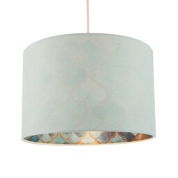 Rackhams Designer Duck Egg Linen Lamp Shade with Moroccan Scale Pattern Lining - thumbnail 2