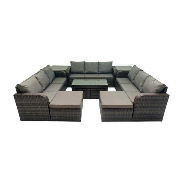 Rackhams Rattan Garden Outdoor Furniture Set 3 Seater Sofa Coffee Table with 2 Side Tables 4 Footstools Dark Grey Mixed - image 1