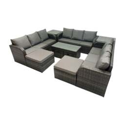 Rackhams Rattan Garden Outdoor Furniture Set 3 Seater Sofa Coffee Table with 2 Side Tables 4 Footstools Dark Grey Mixed - thumbnail 2
