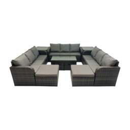 Rackhams Rattan Garden Outdoor Furniture Set 3 Seater Sofa Coffee Table with 2 Side Tables 4 Footstools Dark Grey Mixed - thumbnail 1