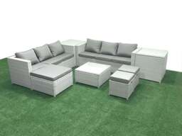 Rackhams Rattan Garden Outdoor Furniture Set 9 Seater Rattan Garden Sofa Set with 3 Footstools 2 Side Tables Light Grey Mixed - thumbnail 1