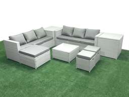 Rackhams Rattan Garden Outdoor Furniture Set 9 Seater Rattan Garden Sofa Set with 3 Footstools 2 Side Tables Light Grey Mixed - thumbnail 2