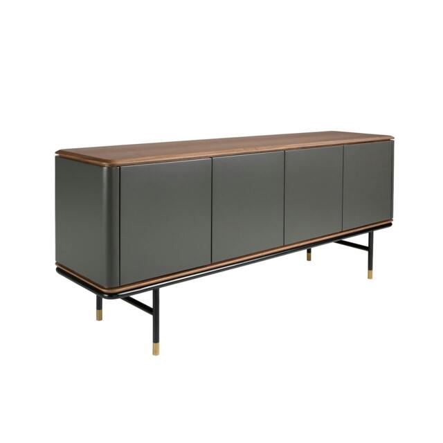 Rackhams Sideboard in Dark Grey Wood, Black Steel and Walnut Top 3264 - image 1