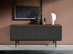 Rackhams Sideboard in Dark Grey Wood, Black Steel and Walnut Top 3264 - thumbnail 3