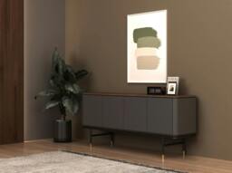 Rackhams Sideboard in Dark Grey Wood, Black Steel and Walnut Top 3264 - thumbnail 6
