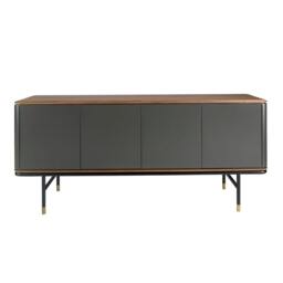 Rackhams Sideboard in Dark Grey Wood, Black Steel and Walnut Top 3264 - thumbnail 2
