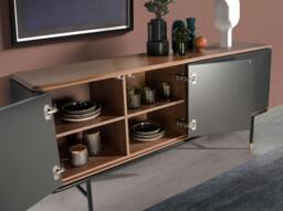Rackhams Sideboard in Dark Grey Wood, Black Steel and Walnut Top 3264 - thumbnail 5