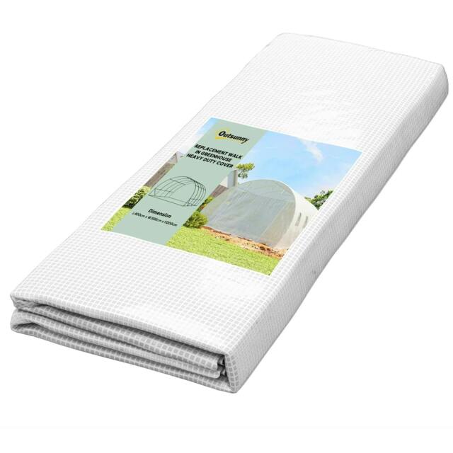 Rackhams 4 x 3 x 2m Polytunnel Greenhouse Replacement Cover ONLY Winter Garden Plant PE Cover with Roll-up Windows Door Outdoor, White