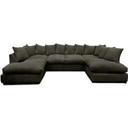 Rackhams Preston U Shaped Jumbo Cord Scatter-Back Corner Sofa - Black - thumbnail 1