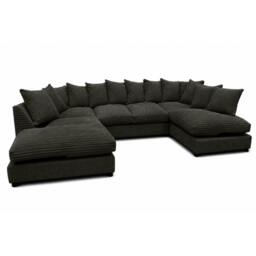 Rackhams Preston U Shaped Jumbo Cord Scatter-Back Corner Sofa - Black - thumbnail 3