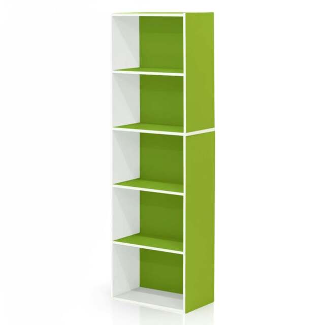 Rackhams 5-Tier Reversible Color Open Shelf Bookcase , White/Green 11055WH/GR - Luxury Wall Decor for Living Room & Bedroom - image 1