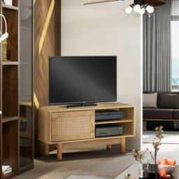 Rackhams Manila Rattan Corner TV Unit - Oak and PVC Rattan