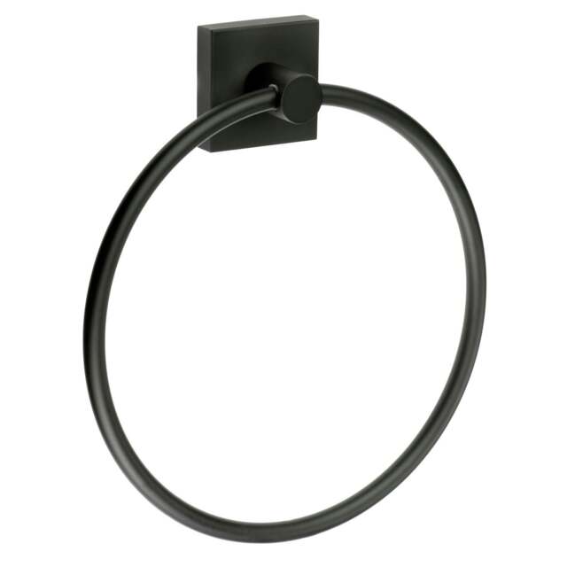 Rackhams Matt Black Towel Ring (W)17cm Wall Mounted with Concealed Screws Bathroom Towel Holder - image 1