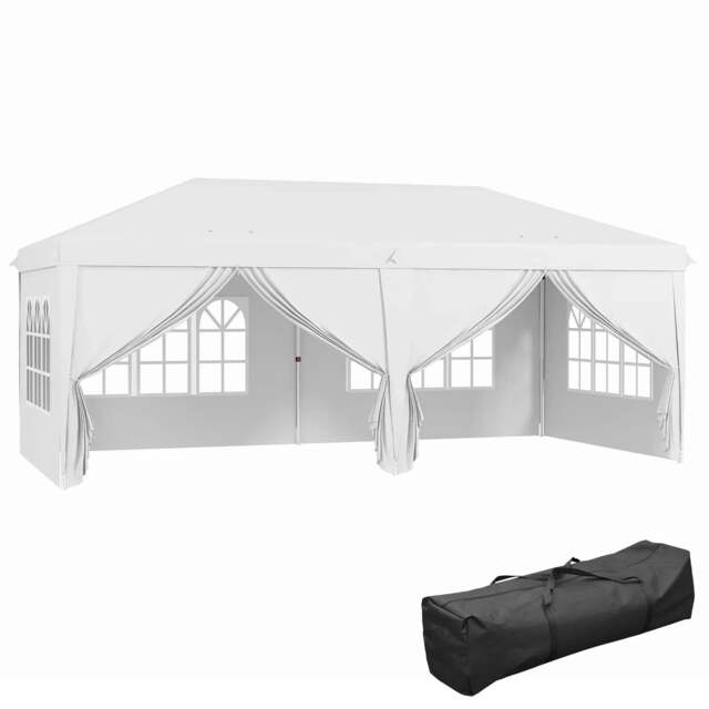 Rackhams 3 x 6 m Garden Pop Up Gazebo, Wedding Party Tent Marquee, Water Resistant Awning Canopy with Sidewalls, Windows, Carry Bag, White - image 1