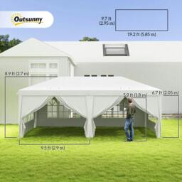 Rackhams 3 x 6 m Garden Pop Up Gazebo, Wedding Party Tent Marquee, Water Resistant Awning Canopy with Sidewalls, Windows, Carry Bag, White - thumbnail 3