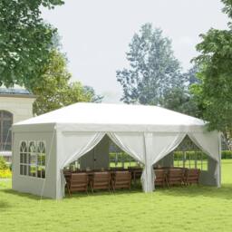 Rackhams 3 x 6 m Garden Pop Up Gazebo, Wedding Party Tent Marquee, Water Resistant Awning Canopy with Sidewalls, Windows, Carry Bag, White - thumbnail 2