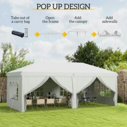 Rackhams 3 x 6 m Garden Pop Up Gazebo, Wedding Party Tent Marquee, Water Resistant Awning Canopy with Sidewalls, Windows, Carry Bag, White - thumbnail 4
