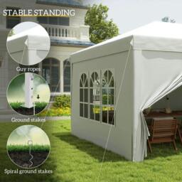 Rackhams 3 x 6 m Garden Pop Up Gazebo, Wedding Party Tent Marquee, Water Resistant Awning Canopy with Sidewalls, Windows, Carry Bag, White - thumbnail 6