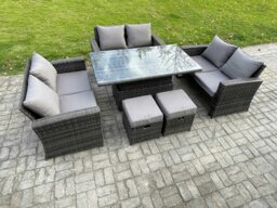 Rackhams Wicker PE Rattan Garden Furniture Set - Dark Grey Mixed Height Adjustable Rising Lifting Table Sofa Dining Set - thumbnail 2