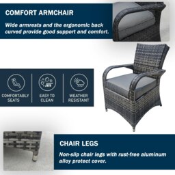 Rackhams 7 PCS Rattan Garden Furniture Dining Set - 6 Seater Patio Round Tempered Glass Dining Table Set- NO ASSEMBLY & ALUMINIUM FRAME - Gray - thumbnail 5