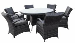 Rackhams 7 PCS Rattan Garden Furniture Dining Set - 6 Seater Patio Round Tempered Glass Dining Table Set- NO ASSEMBLY & ALUMINIUM FRAME - Gray - thumbnail 1