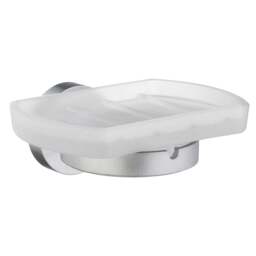 Rackhams Frosted Glass Soap Dish Tray and Brushed Chrome Wall Mounted Holder with Concealed Screws for Bath Shower Bathroom