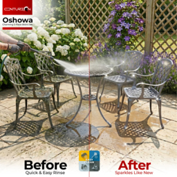 Rackhams OSHOWA Luxurious Garden and Patio Table and 4 Large Chairs with Armrests Cast Aluminium Bistro Set - Grey with Green Cushions - thumbnail 6