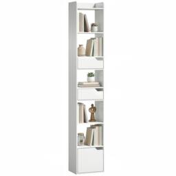 Rackhams Bookcase Tall Narrow with 5 Tiers Drawers White Wood Effect - 32W x 24D x 181.5H cm - White wood effect - 32 - thumbnail 2