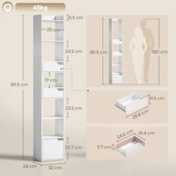 Rackhams Bookcase Tall Narrow with 5 Tiers Drawers White Wood Effect - 32W x 24D x 181.5H cm - White wood effect - 32 - thumbnail 3