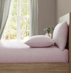 Rackhams 'Pure Washed Linen' Fitted Sheet - Pink - Double - thumbnail 1