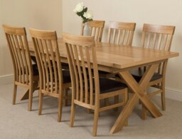 Rackhams Vermont Cross Leg Oak Extending Dining Table with Harvard Oak Chairs - Natural Oak - 8 chairs - thumbnail 2