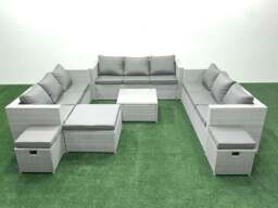 Rackhams Rattan Garden Outdoor Furniture Set 12 Seater Rattan Garden Sofa Set with 3 Footstools Light Grey Mixed - thumbnail 1