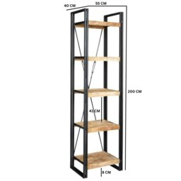 Rackhams Herica Industrial Mintis Narrow Open Bookcase - Wood - 1 - 55X40X200 CM  (LXDXH) - thumbnail 6