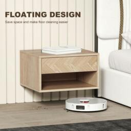 Rackhams Floating Nightstands Set of 2, Bedside Table w/ Drawer and Open Shelf - Natural wood finish - 1 - Nordic - thumbnail 5
