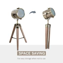 Rackhams Vintage Tripod Table Desk Lamp Bedside Light Spotlight Brass Antique Searchlight Wooden Base - Wood Colour, Bronze - thumbnail 6