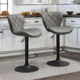 Rackhams 2PC Height Adjustable 360 Swivel Bar Stools Set Dark Grey - thumbnail 4