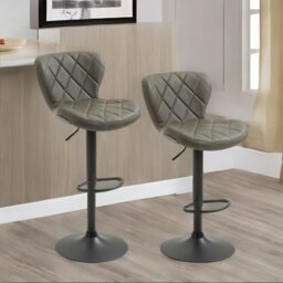 Rackhams 2PC Height Adjustable 360 Swivel Bar Stools Set Dark Grey - thumbnail 2