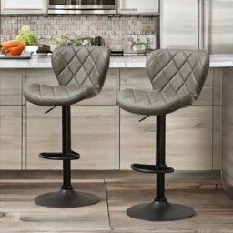 Rackhams 2PC Height Adjustable 360 Swivel Bar Stools Set Dark Grey - thumbnail 1