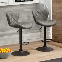 Rackhams 2PC Height Adjustable 360 Swivel Bar Stools Set Dark Grey - thumbnail 3
