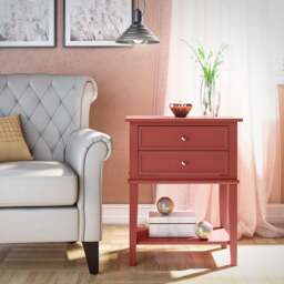 Rackhams Franklin Accent Table with 2 Drawers Terracotta - Red - thumbnail 4
