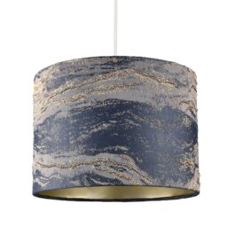 Rackhams Navy Blue Jacquard Cotton Lamp Shade with Gold Leaf Foil Wavy Decor - thumbnail 2