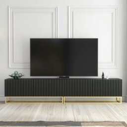 Rackhams Modular Black TV Unit with Gold Base 200cm – Fluted Fronts & Push-Down Doors - 200cm  - 1 -  MDF/Chipboard - thumbnail 6