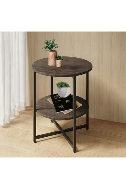 Rackhams Walnut Colored Small Round Coffee Table with 2 Tier - Walnut - image 1