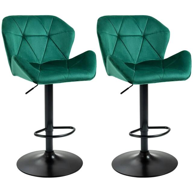 Rackhams Bar Stools Set Of 2, Velvet-Touch Barstools with Metal Frame Footrest and Adjustable Height, Green - image 1