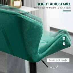 Rackhams Bar Stools Set Of 2, Velvet-Touch Barstools with Metal Frame Footrest and Adjustable Height, Green - thumbnail 5